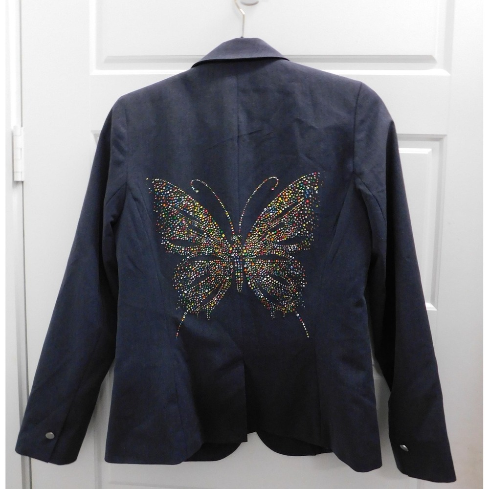 Hipchik Couture Gray Blazer Multicolor‎ Rhinestone Butterfly Women's Jacket sz 4